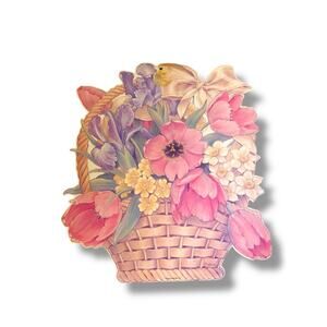 Vintage Gibson Greeting Griffith Floral Basket 15.5" Diecut Dual Sided